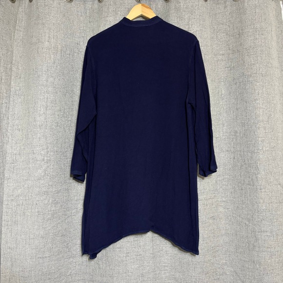 Hampstead Bazaar Top Women OS Blue Navy Cotton Blend Kimono Lagenlook Tunic - Picture 2 of 7